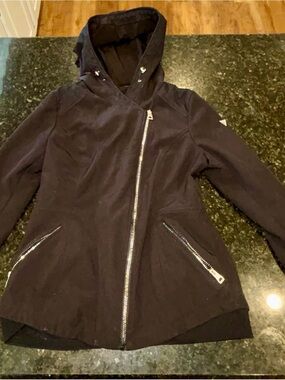 GUESS Black Hooded Asymmetric Zip Trench Coat